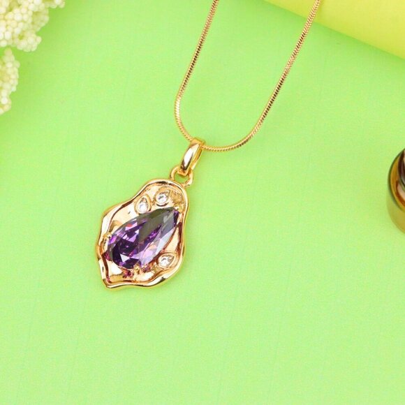 "Elegant Purple Teardrop Pendant in Gold Plated Frame, XPPT1734 - Picture 12 of 13